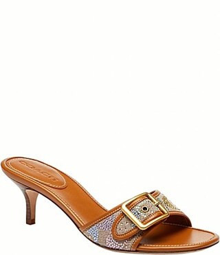 COACH Margot Limited Edition Rainbow Crystal Signature Logo Jacquard Leather Buckle Slide Sandals - 9.5 | Dillard's