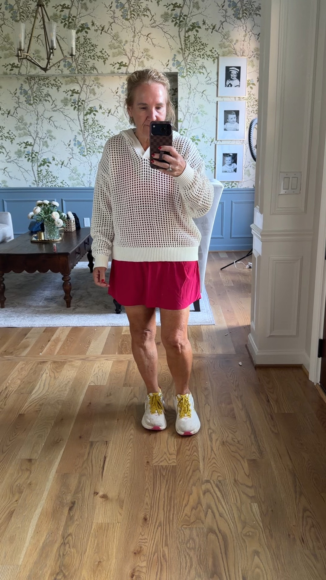 Cute open stitch sweater for post workout, the lake? The pool or beach. Wearing a large. 
Spanx skort size large on sale! This is the 14”
Tank size medium 
Linking other spanx sale items too

#LTKSaleAlert #LTKOver40 #LTKActive