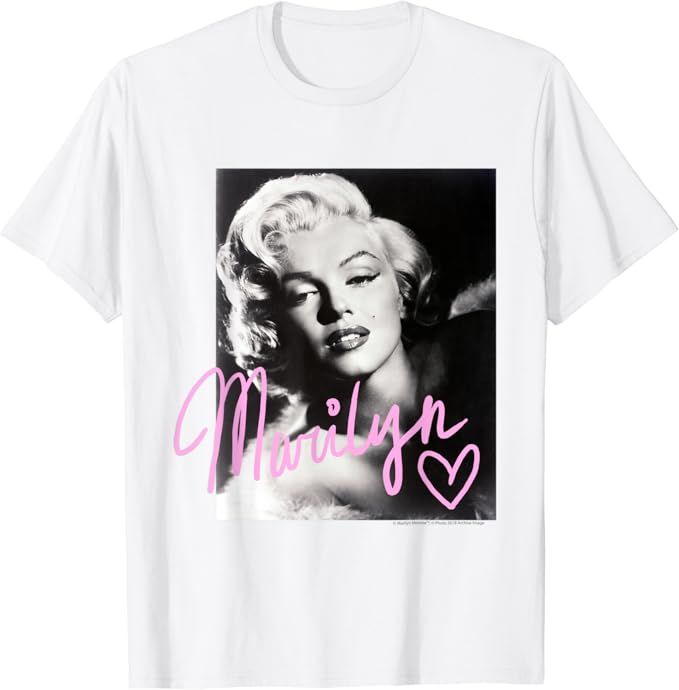 Marilyn Monroe black and white, pink handwriting T-Shirt | Amazon (US)