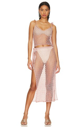 Crochet Net Beaded Maxi Skirt in Pearl Blush Light Pink Top Pink Skirt Crochet Top Crochet Skirt | Revolve Clothing (Global)