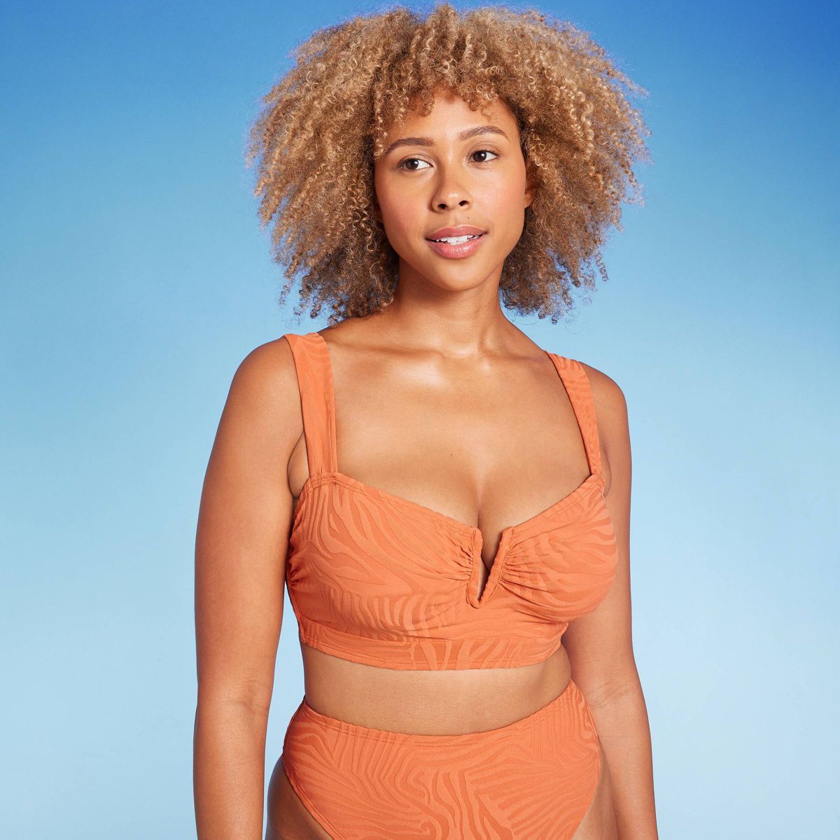 Women's Bandeau Jacquard Bikini Top - Shade & Shore™ Orange | Target