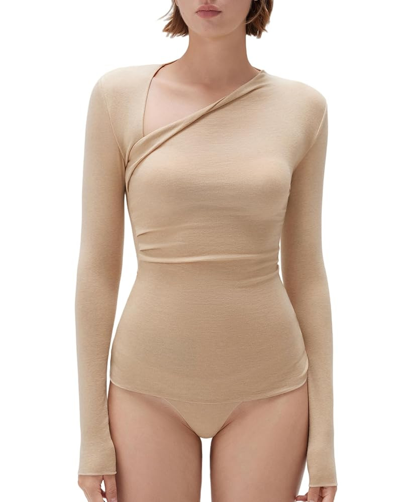 SUUKSESS Modal Cashmere Long Sleeve T Shirts for Women Ultralight Fall Fashion 2025 Trendy Asymme... | Amazon (US)