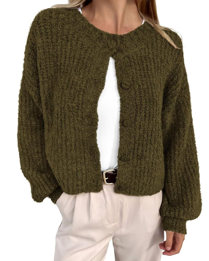 BTFBM Cardigan Sweaters for Women Fall 2025 Long Sleeve Button Down Soft Loose Chunky Knit Outwea... | Amazon (US)