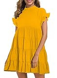 MIHOLL Summer Dresses for Women Ruffle Babydoll Loose Mini Dress (Large, Yellow) | Amazon (US)