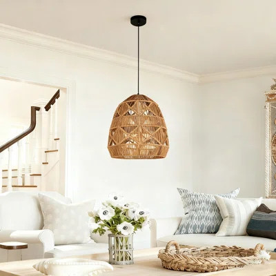 Modern Rattan Pendant Light, Handwoven Round Hanging Lamp For Dining Room & Bedroom | Wayfair North America