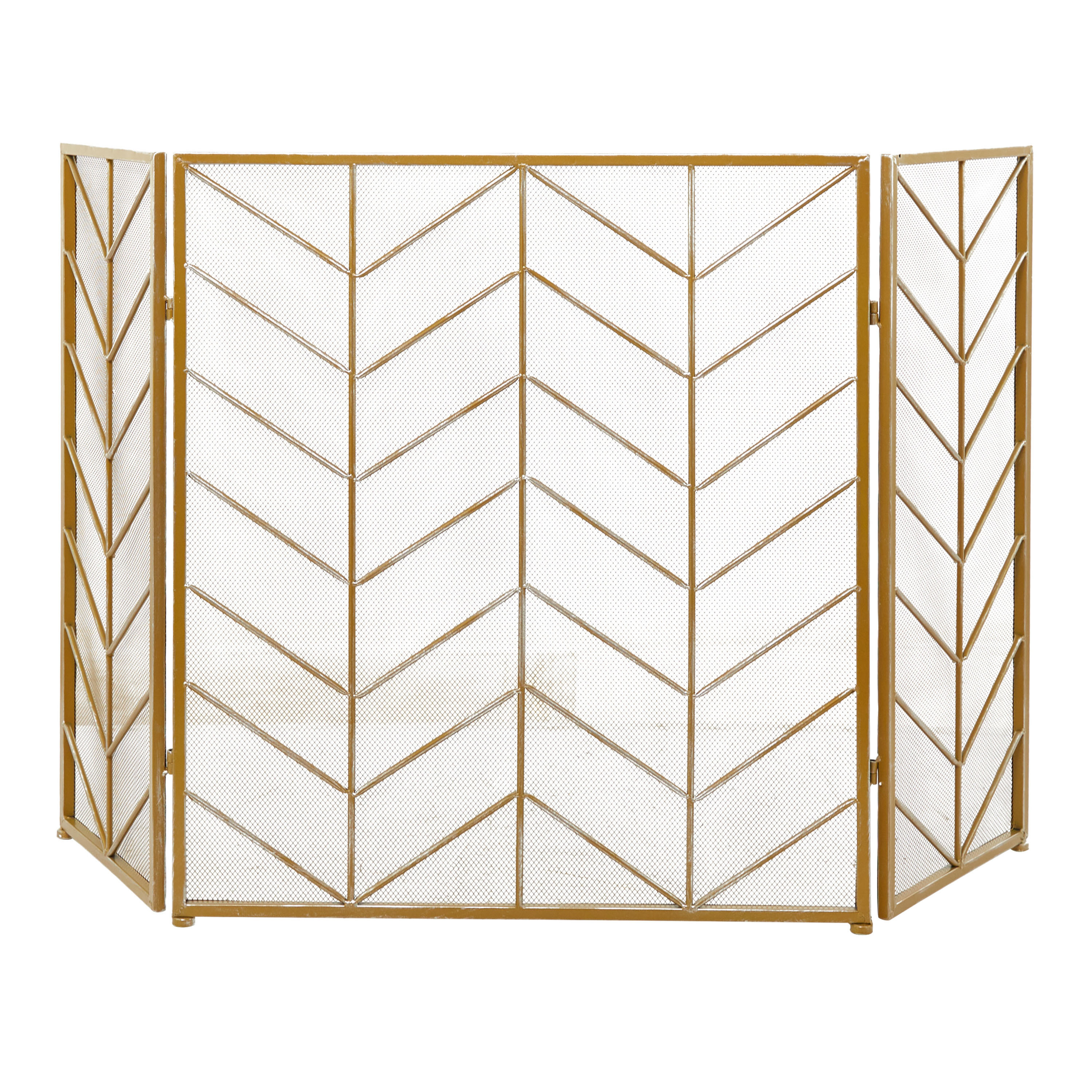 Gold Metal Mesh Chevron 3 Panel Fireplace Screen | World Market