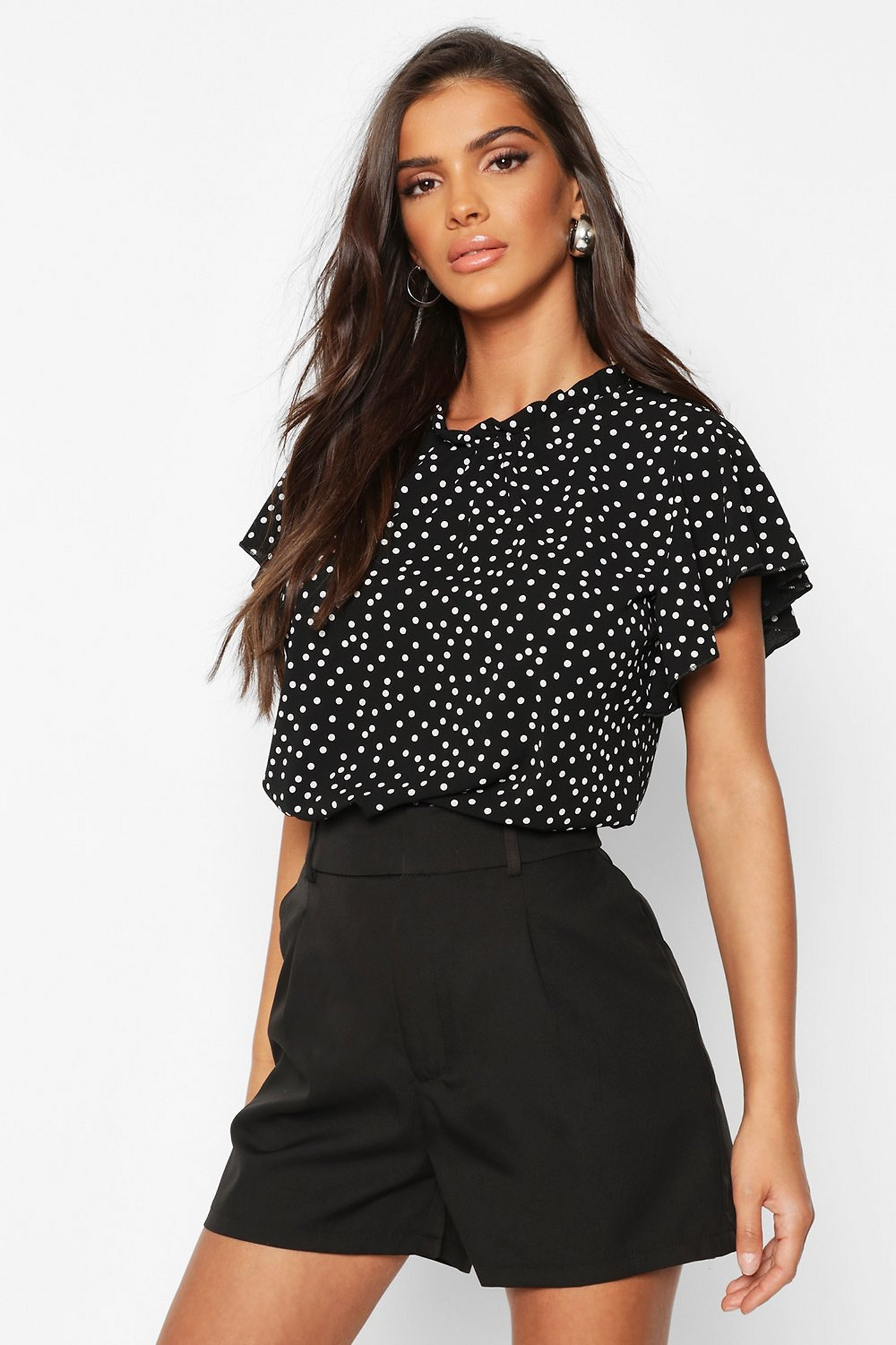 Polka Dot Frill Sleeve Woven Blouse | Boohoo.com (US & CA)