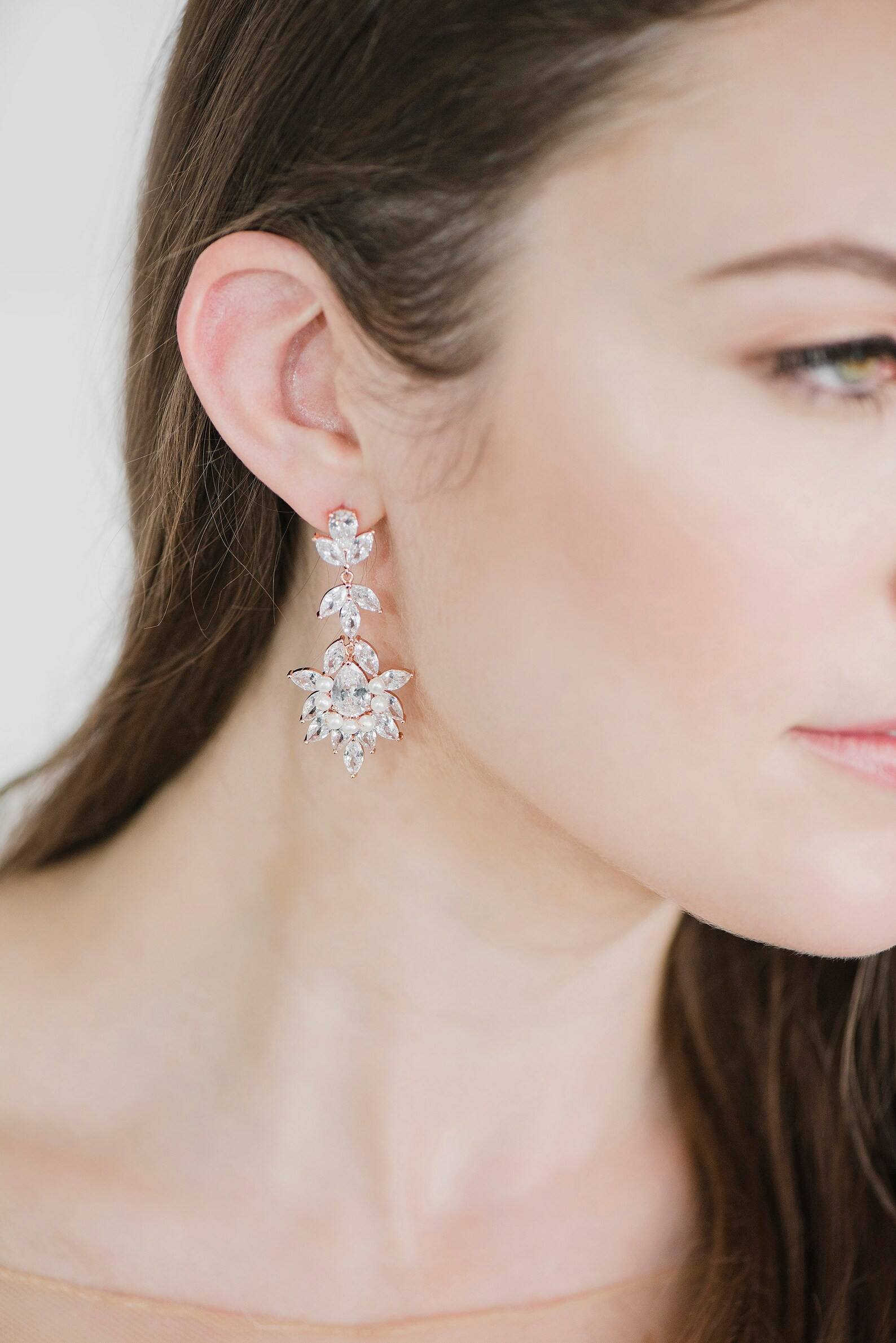 Cubic Zirconia Pearl Wedding Earrings, Bridal Earrings Freshwater Pearl Cubic Zirconia | Etsy (US)