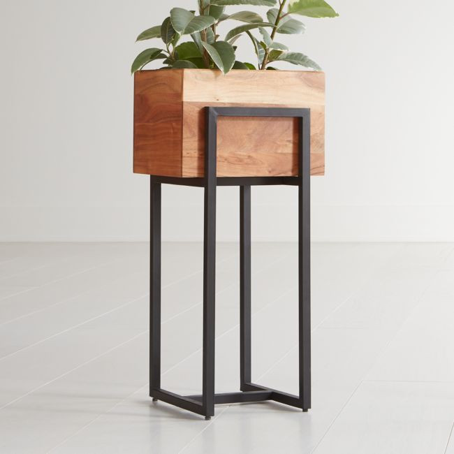 Arcaydia Medium Wood and Metal Planter | Crate & Barrel