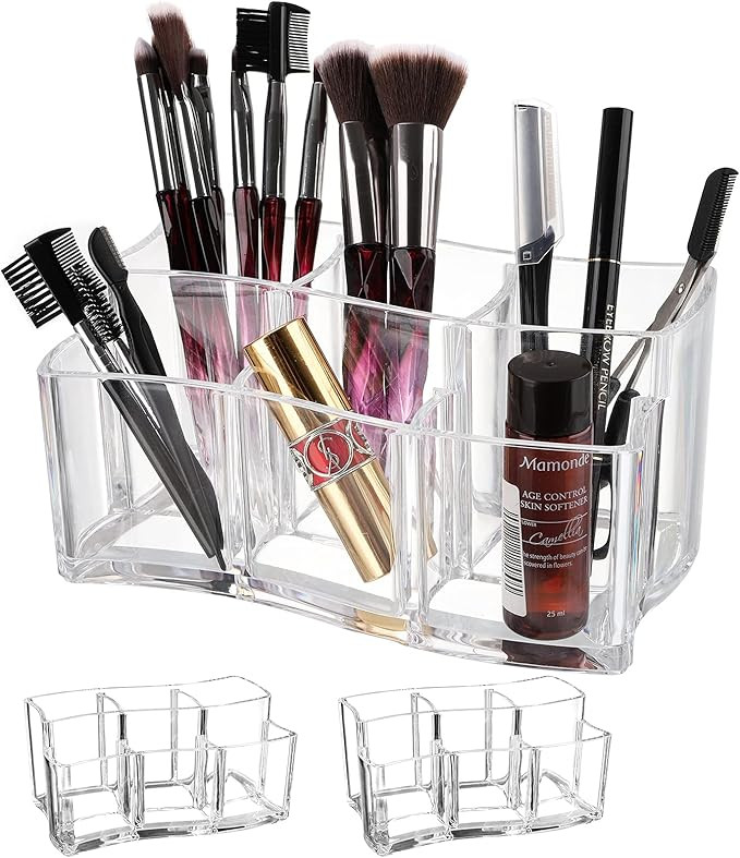 Yarlung 2 Pack Acrylic Makeup Brushes Holder, 6 Slots Clear Cosmetic Organizer Eyebrow Pencils Ho... | Amazon (US)