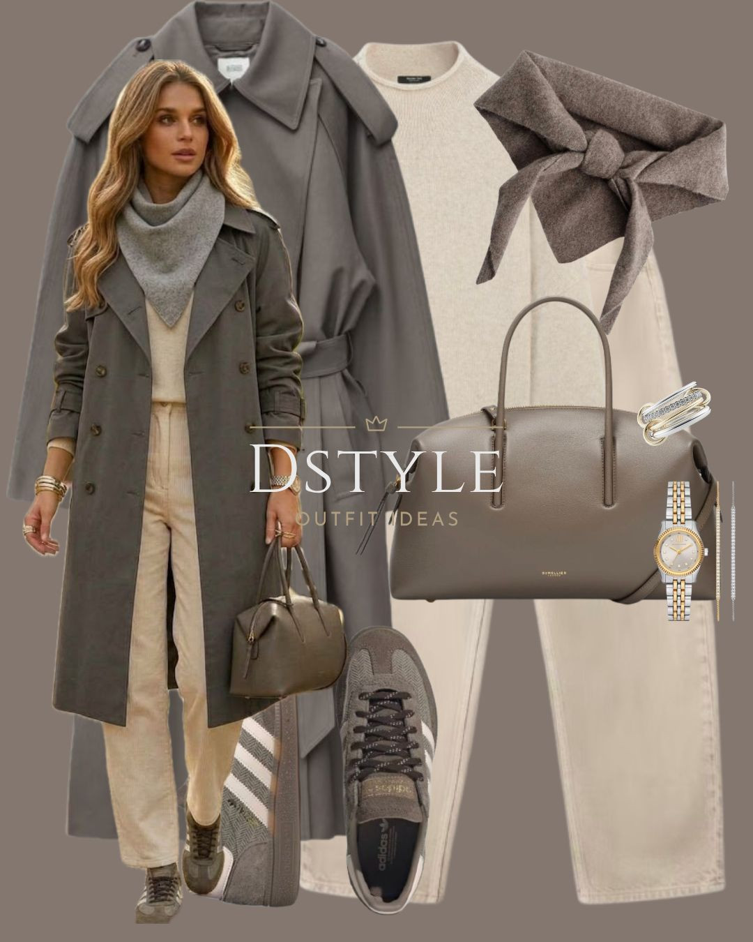 Coziest tonal look for cool days 🩶 Cream knit, grey trench coat, neck scarf, and everyday Adidas sneakers for that effortlessly chic vibe. 

tags: MonochromeOutfit CasualOutfitIdeas StreetStyleInspo TrenchCoat FallFashion2026 

 #LTKootd