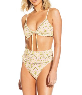 A Loves A Pretty Posey Ruffle Triangle Bralette Swim Top & Ruffle High Waisted Swim Bottom | Dill... | Dillard's