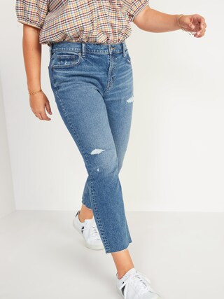 Mid-Rise Distressed Boyfriend Straight Cut-Off Jeans for Women | Old Navy (US)
