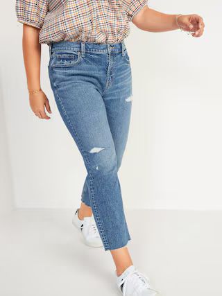 Mid-Rise Distressed Boyfriend Straight Cut-Off Jeans for Women | Old Navy (US)
