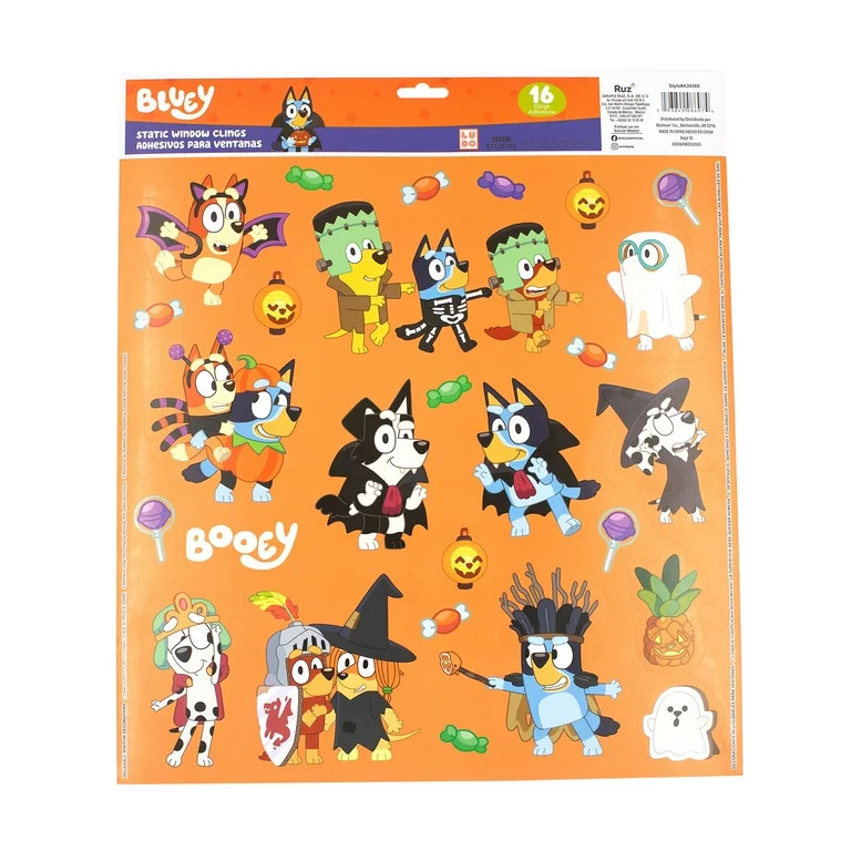 Bluey Booey, Halloween Static Cling Wall or Window Décor, 16 Pieces, Vinyl, by Ruz | Walmart (US)