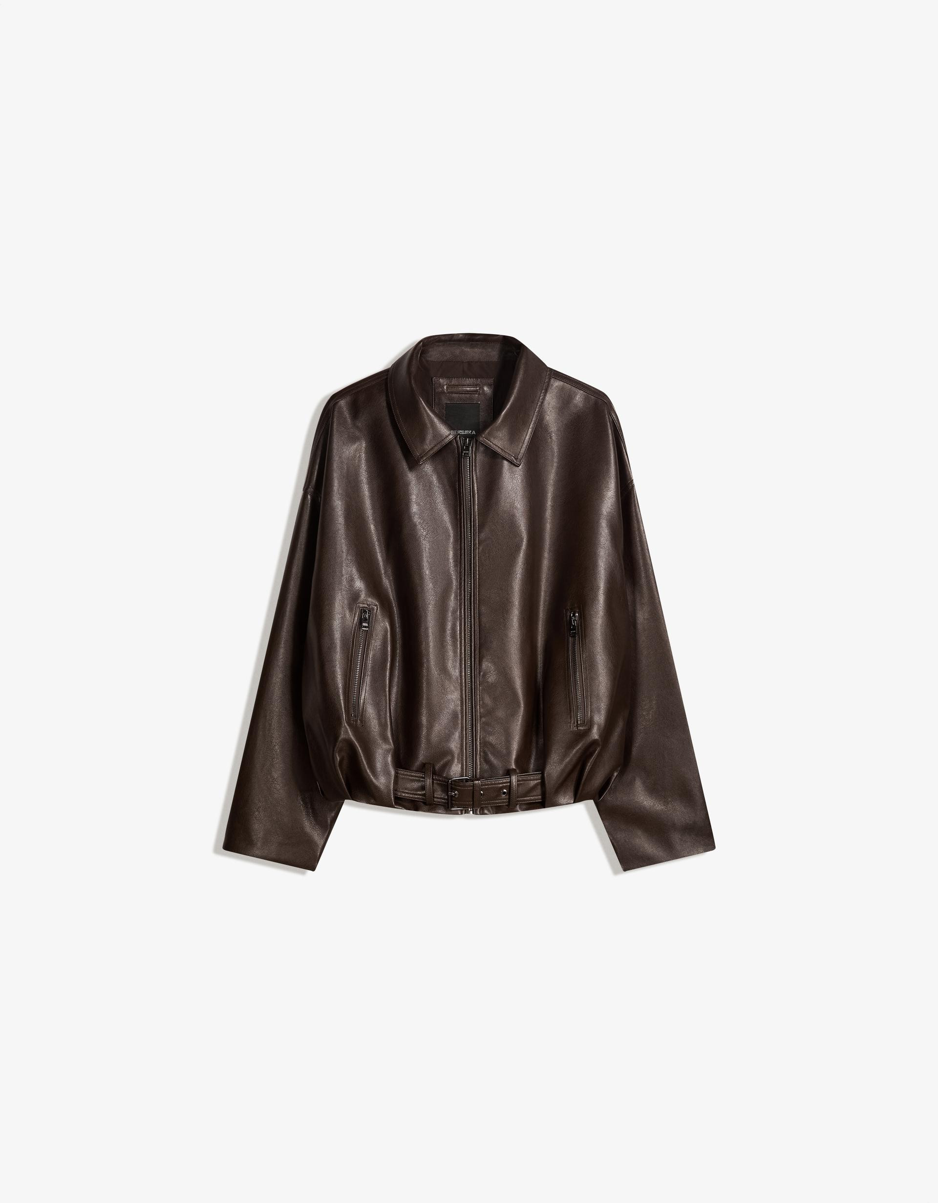 Faux leather bomber jacket with belt - #bershkastyle - Women | Bershka GB