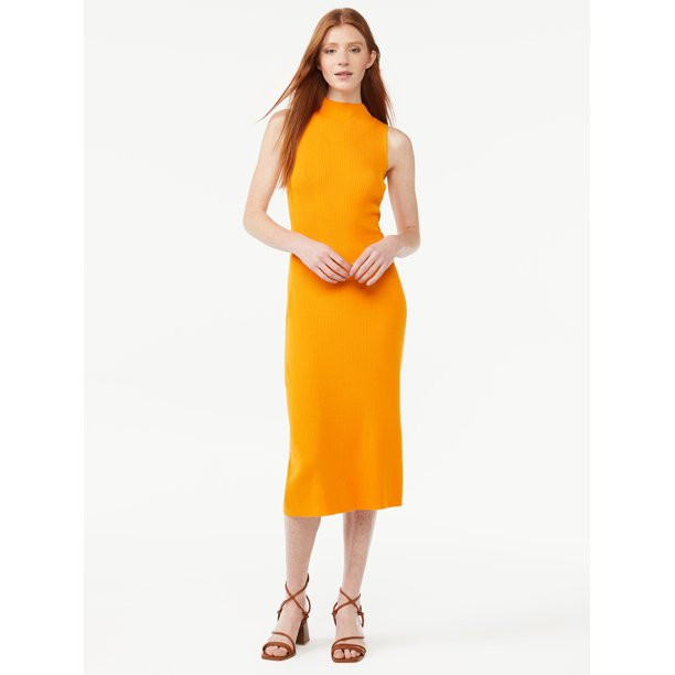 Free Assembly Women's Mock Neck Midi Sweater Dress with Side Slit | Walmart (US)