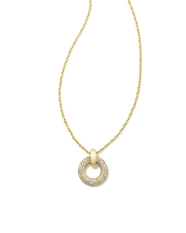 Mikki Gold Pave Short Pendant Necklace in White Crystal | Kendra Scott