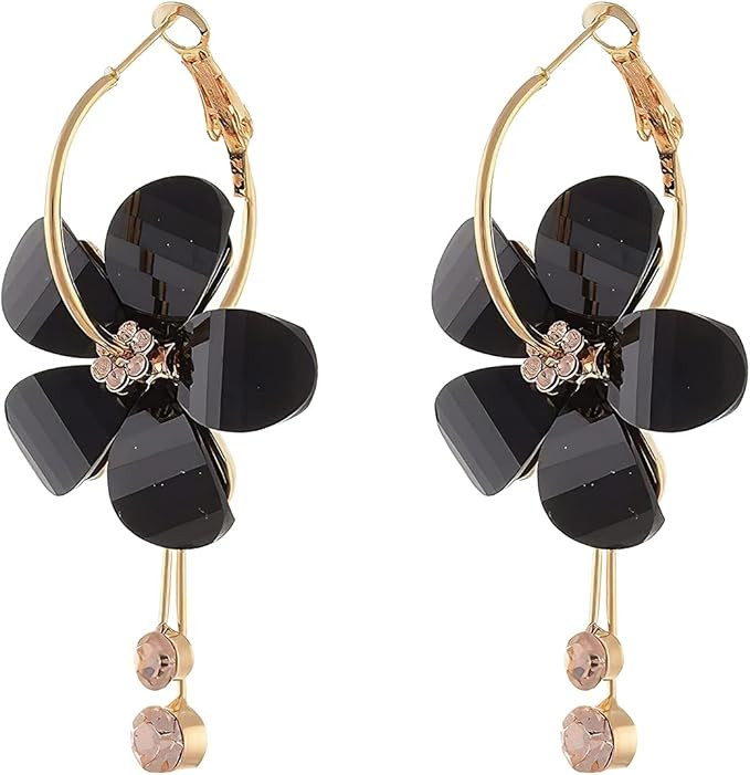 YUNXI Acrylic Petal Zircon Tassels Flower Earring Transparent Acrylic Petal Crystal Stamen Long T... | Amazon (US)