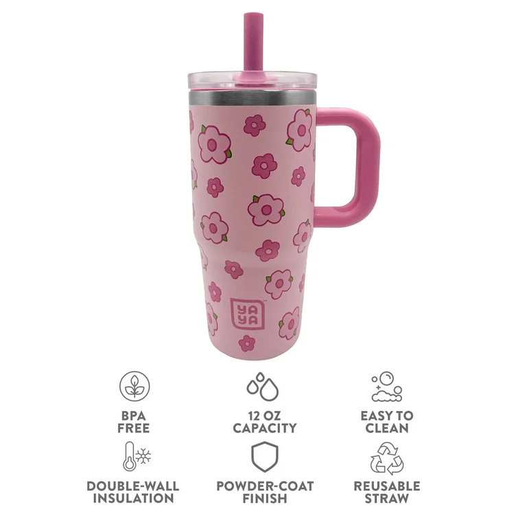 YAYA My First Travel Tumbler for Toddlers 3+ with Reusable Straw and Spill-Safe Lid, 12oz, Floral | Walmart (US)