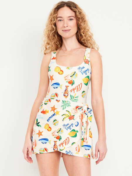 Matte Side-Tie Swim Dress | Old Navy (US)