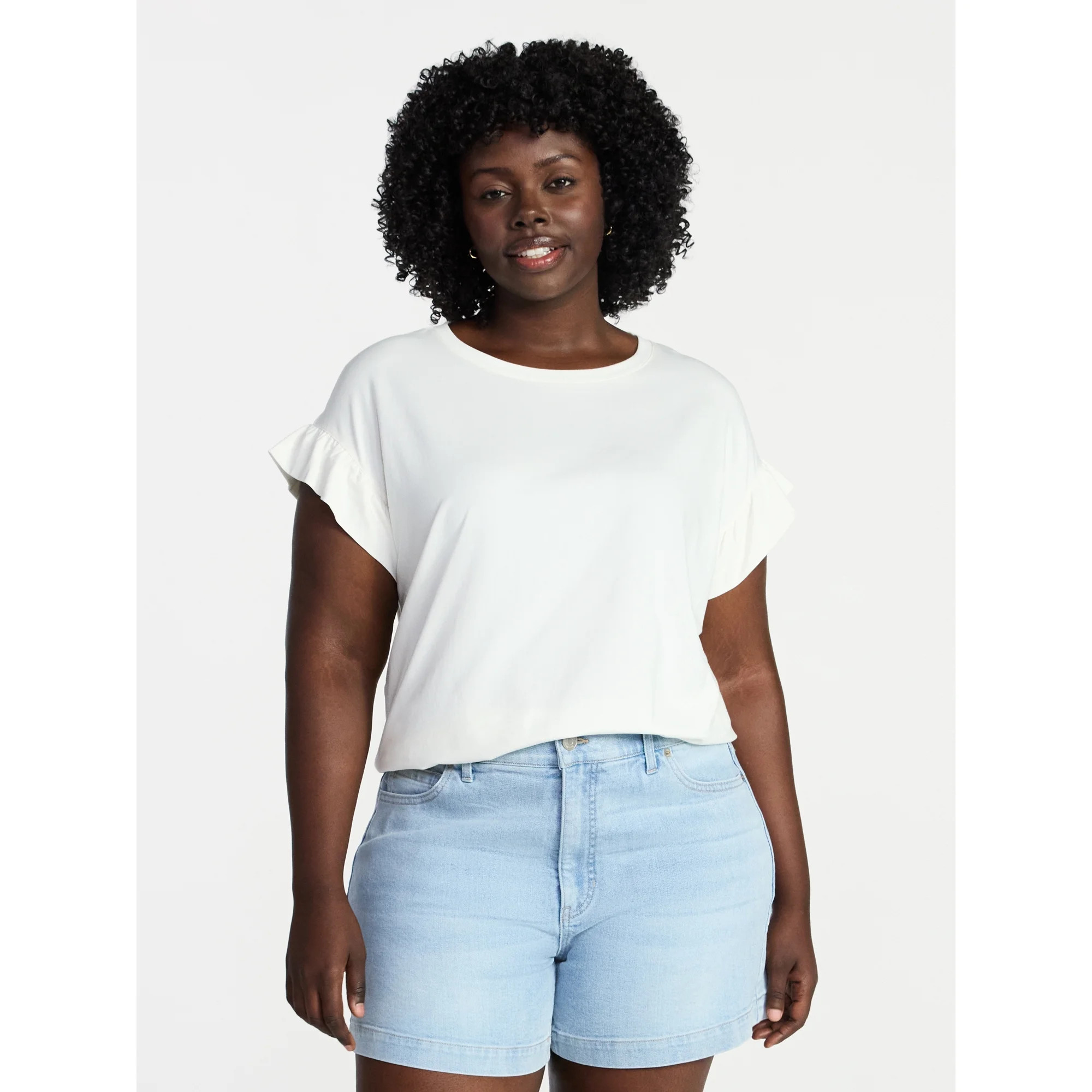Terra & Sky Women's Plus Ruffle Short Sleeve Tee, Sizes 0X-5X | Walmart (US)