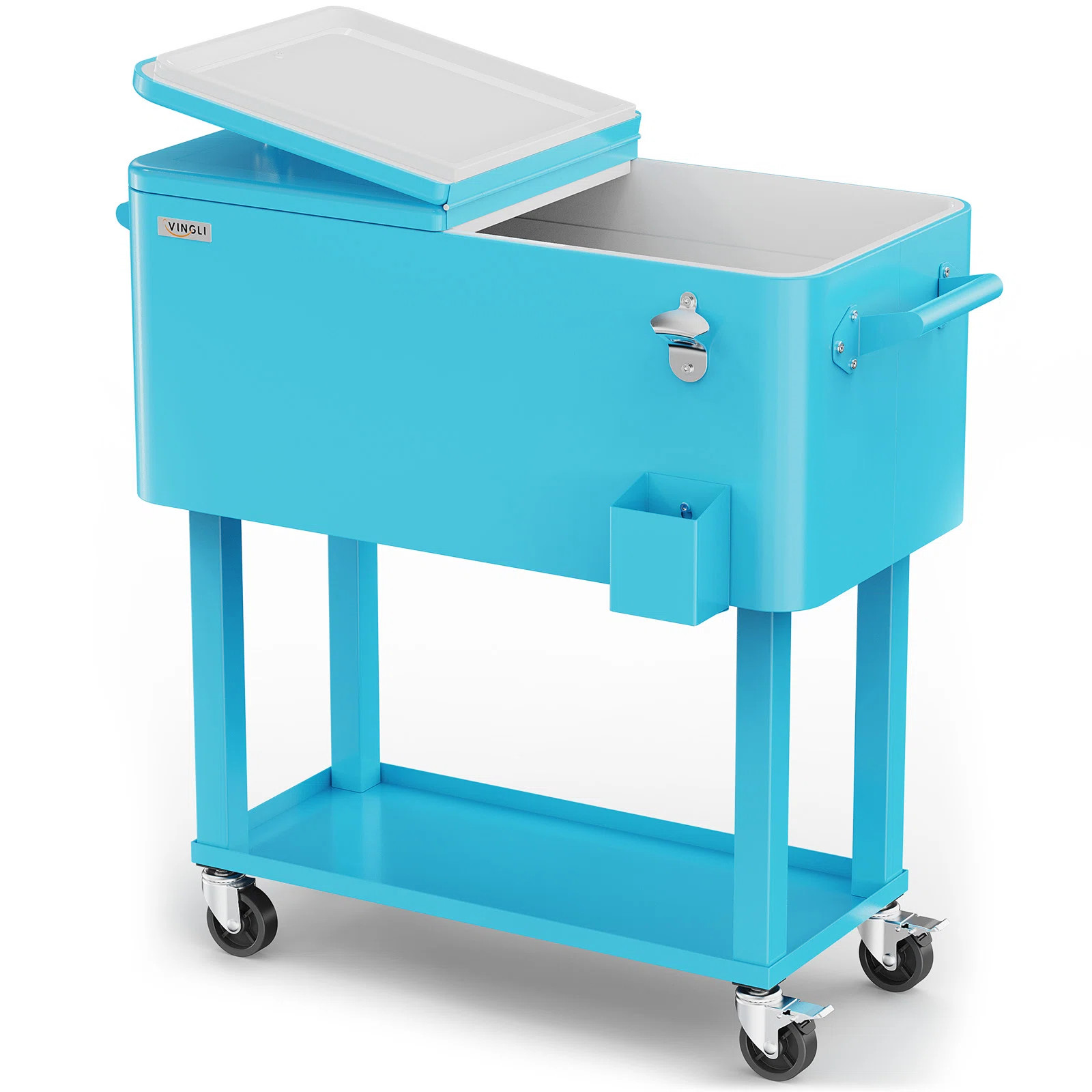 80QT Patio Rolling Ice Chest Cooler Cart With Bar Drink Cooler Beverage Cart With Shelf For Party | Wayfair North America