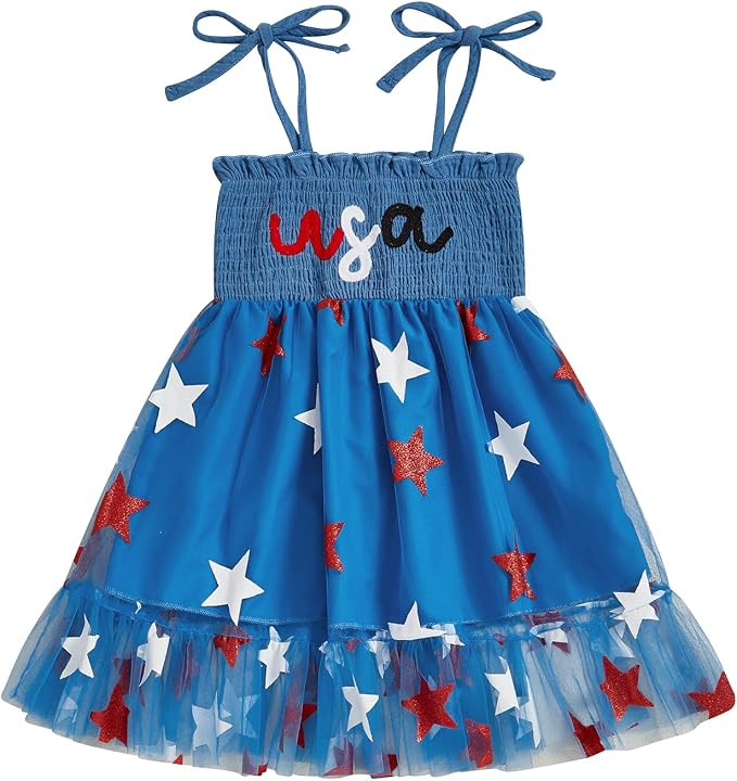 4th of July Toddler Baby Girl Outfit USA Dress Bowknot Halter Fouth of July Dresses Girls 4th of ... | Amazon (US)