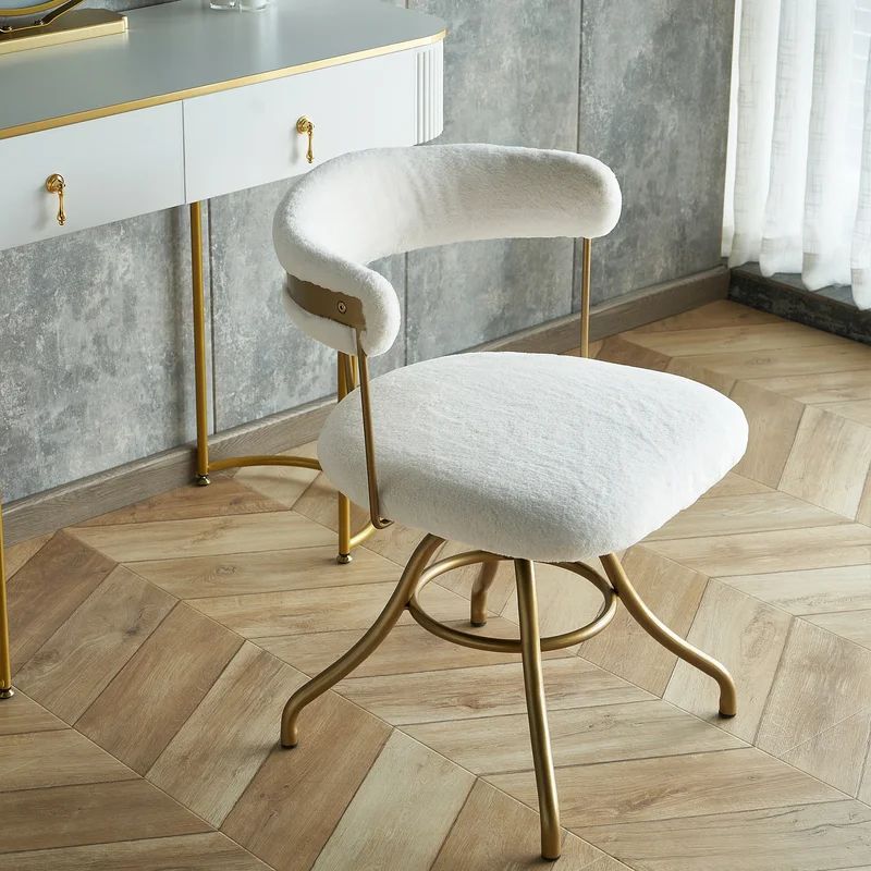 Cordelro Faux Fur Gold Metal Frame Vanity Chair Swivel Task Chair | Wayfair North America