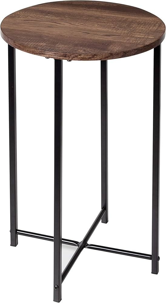 Honey-Can-Do Round Side Table with X-Pattern Base, Natural TBL-09247 Black,20 lbs | Amazon (US)