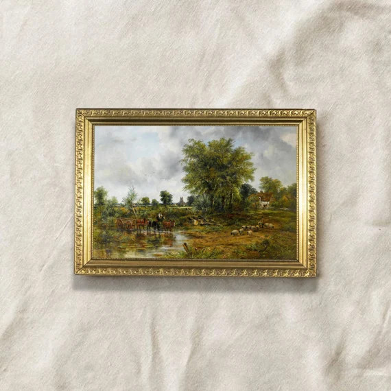 Original European Vintage Landscape Texture Oil Painting, Classical Hand Shepherd Framed Painting... | Etsy (US)