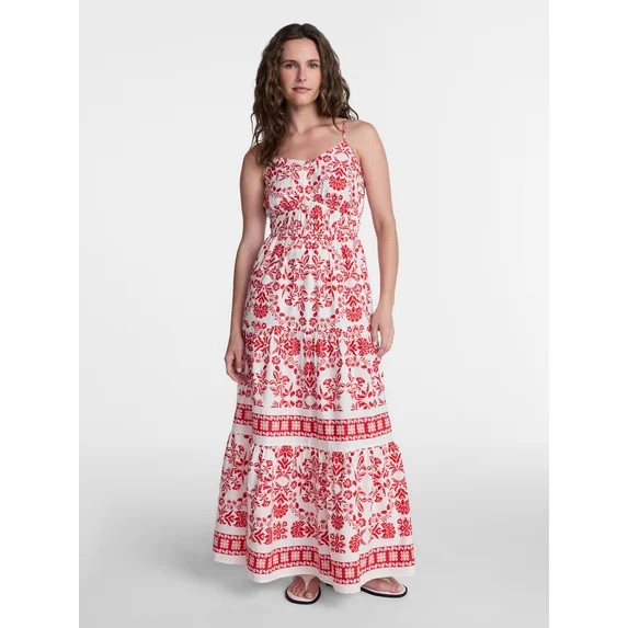 Time and Tru Women's Sleeveless Tiered Cotton Maxi Dress, Sizes XS-XXXL | Walmart (US)