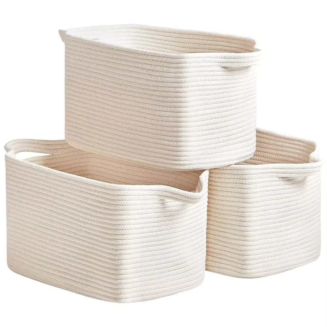 Beachcrest Home™ Cotton Rope Storage Basket Set Of 3 - Rectangle Storage Bins - Versatile Toy S... | Wayfair North America