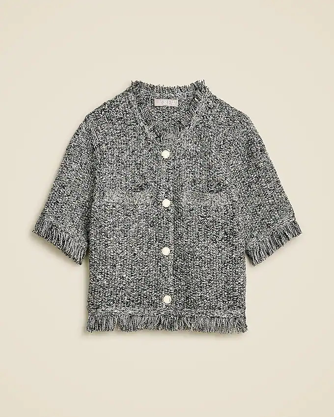 Fringe-trim short-sleeve cropped lady jacket in marled yarn | J. Crew US
