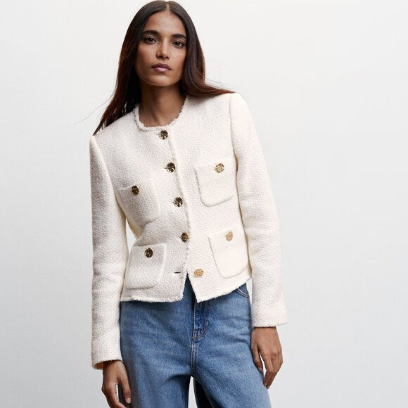 NEW Mango MNG Tweed jacket with pockets, Ivory, Size S | Poshmark