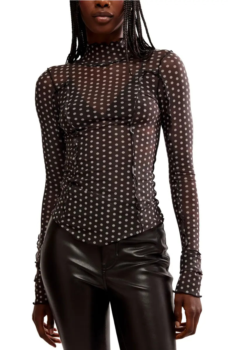 Charlie Print Turtleneck Mesh Top | Nordstrom