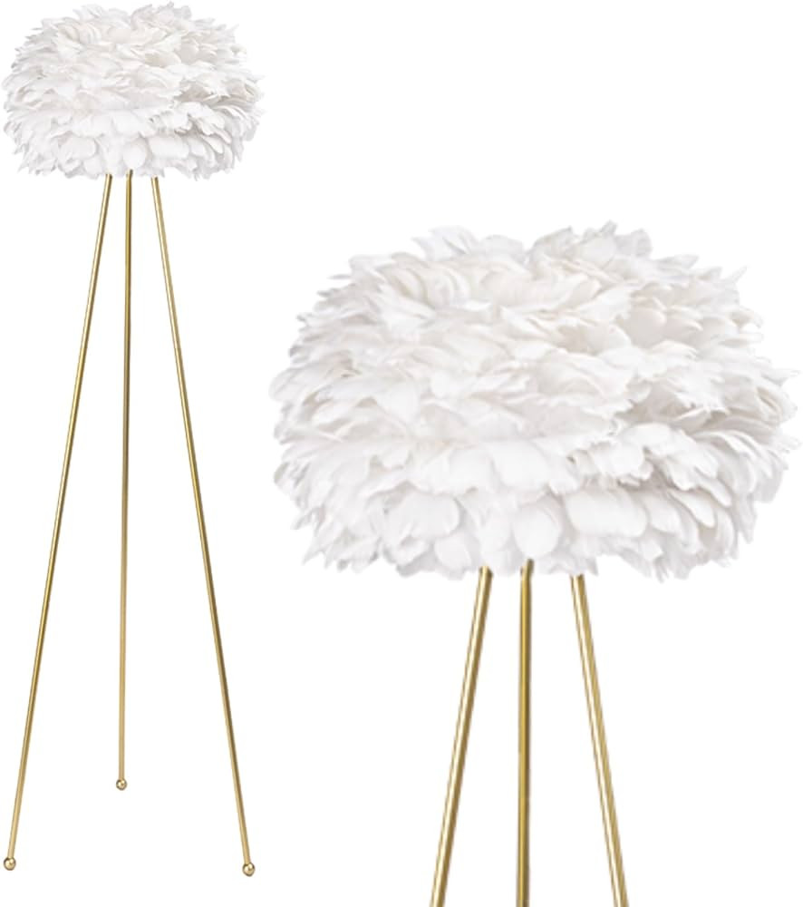 Maxax 60" Feather Floor Lamp, Tripod Floor Lamp with White Feather Shade, Modern Gold Standing Li... | Amazon (US)