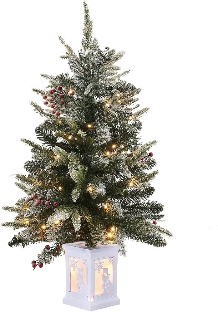 3ft Mini Prelit Premium Snow Flocked Artificial Christmas Tree, Pre-lit Xmas Pine Tree for Christ... | Amazon (US)