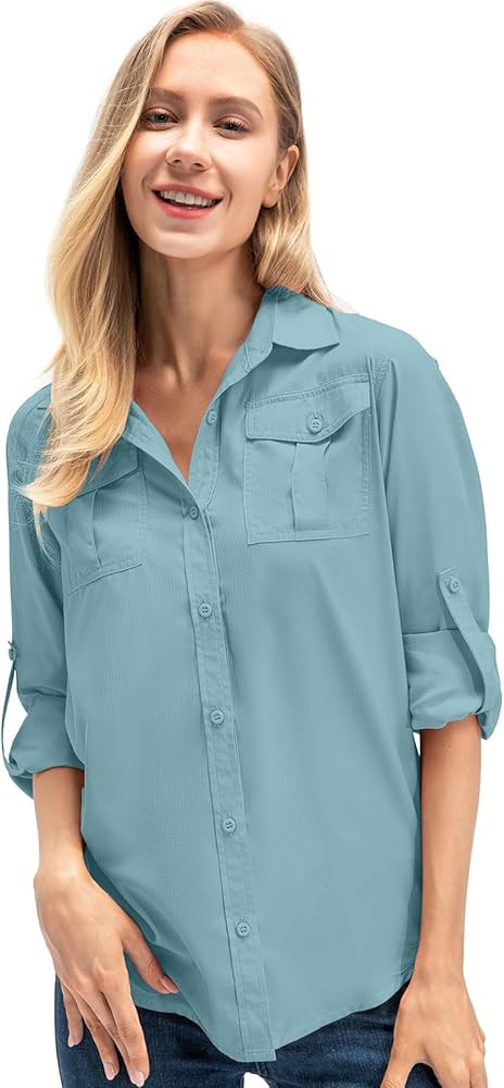 Women's Quick Dry Sun UV Protection Convertible Long Sleeve Safari Shirts for Hiking Camping Fish... | Amazon (US)