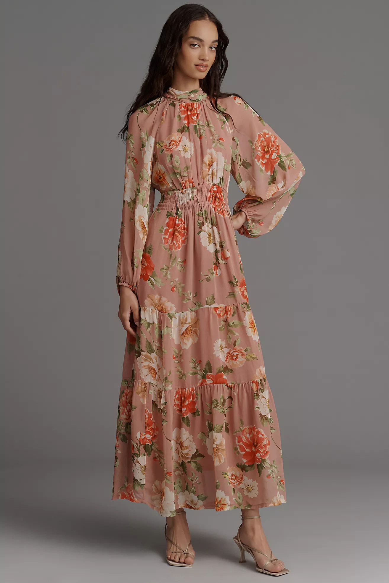 The Somerset Long-Sleeve Mock-Neck Chiffon Maxi Dress | Anthropologie (US)