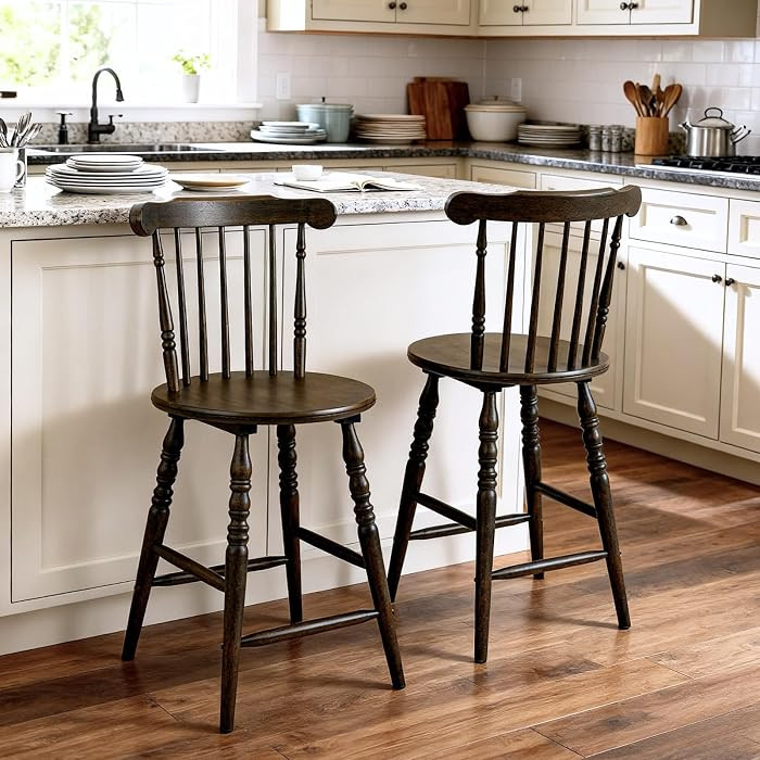 chairus 24" Windsor Counter Height Bar Stools Set of 2, Farmhouse Wooden Counter Stools with Spin... | Amazon (US)