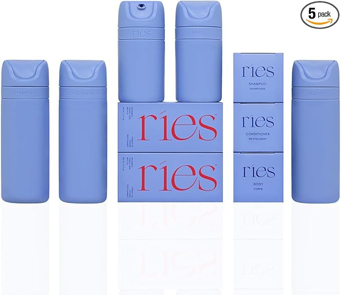RIES Essential Refillable Toiletry Travel Bottles – Set of 5 (3.4oz & 1.7oz) Airless Pump Conta... | Amazon (US)