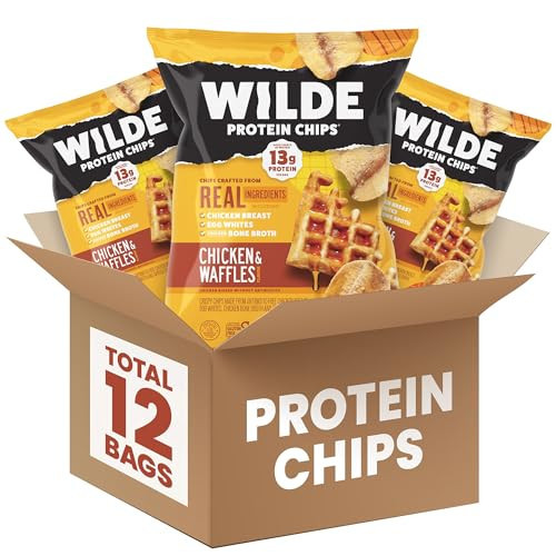 WILDE Protein Chips Chicken & Waffles, High Protein Snacks for Adults, Keto Chips, Gluten Free, Low Carb Snack Box Made with Real Ingredients 1.34oz Bags, Pack of 12 | Amazon (US)