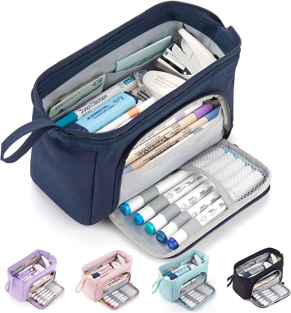 HVOMO Pencil Case Large Capacity for Teen Girl Boy Men Women Adult Navy | Amazon (US)