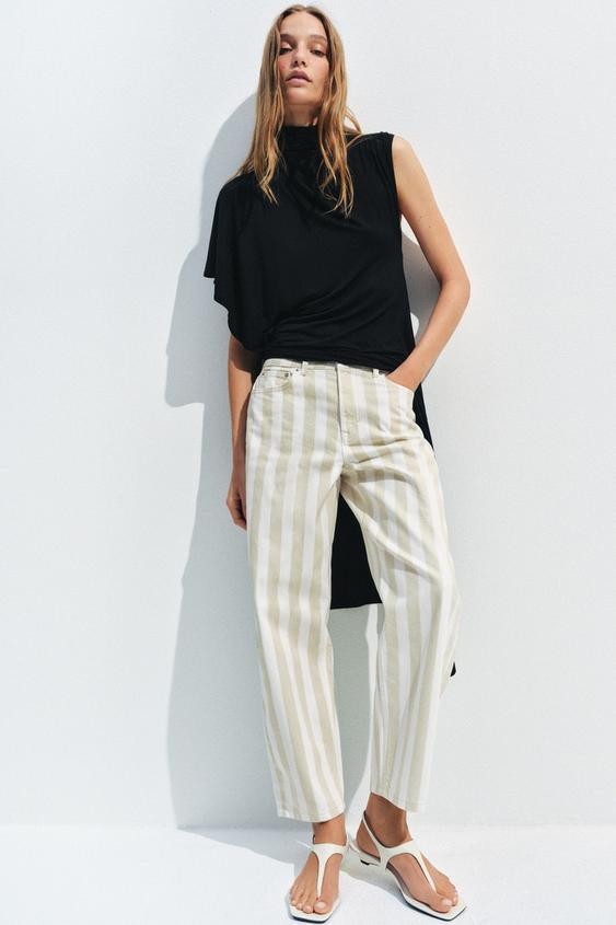 ZW COLLECTION MID-RISE STRIPED TAPERED JEANS | Zara US