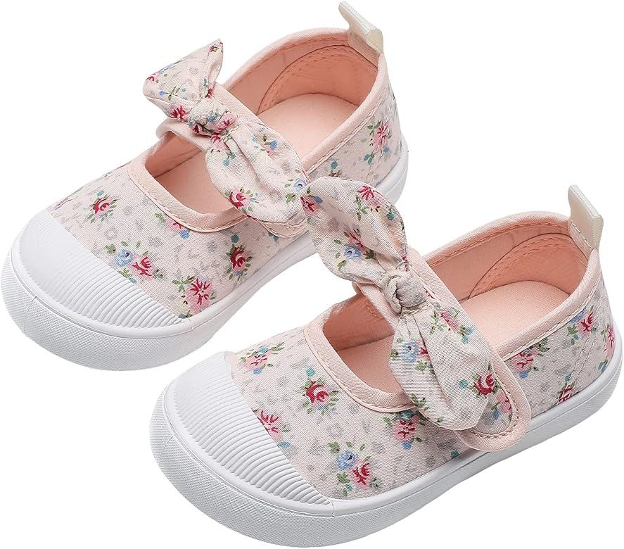 Toddler Girl's Canvas Sneakers Bowknot Mary Jane Flat Shoes for Kids School Uniform Shoes Dress S... | Amazon (US)