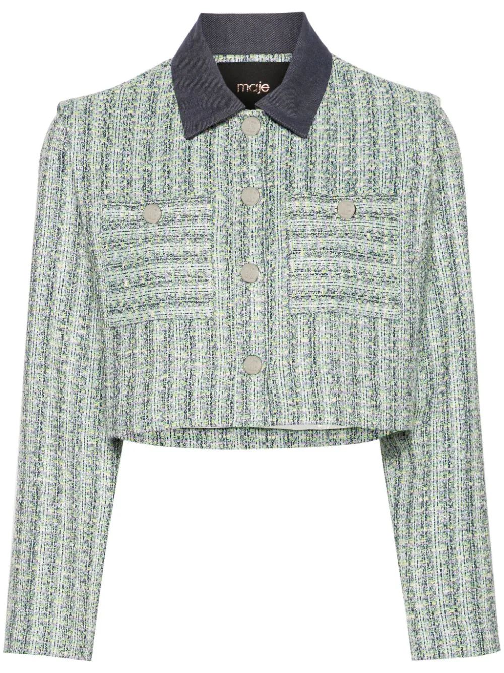 Maje contrasting-collar Tweed Jacket - Farfetch | Farfetch Global