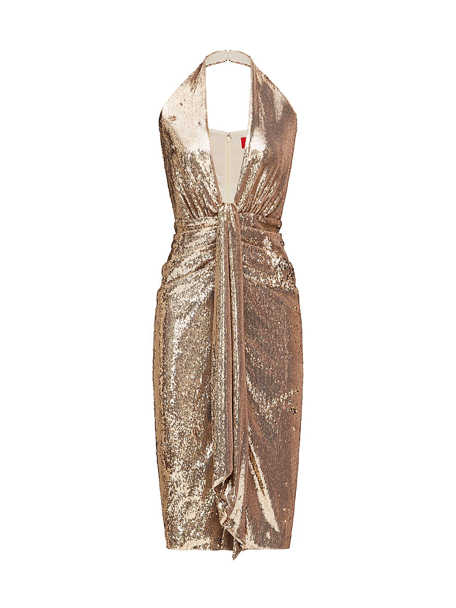 Women's Sya Sequined Halter Midi-Dress - Light Gold - Size 0 | Saks Fifth Avenue