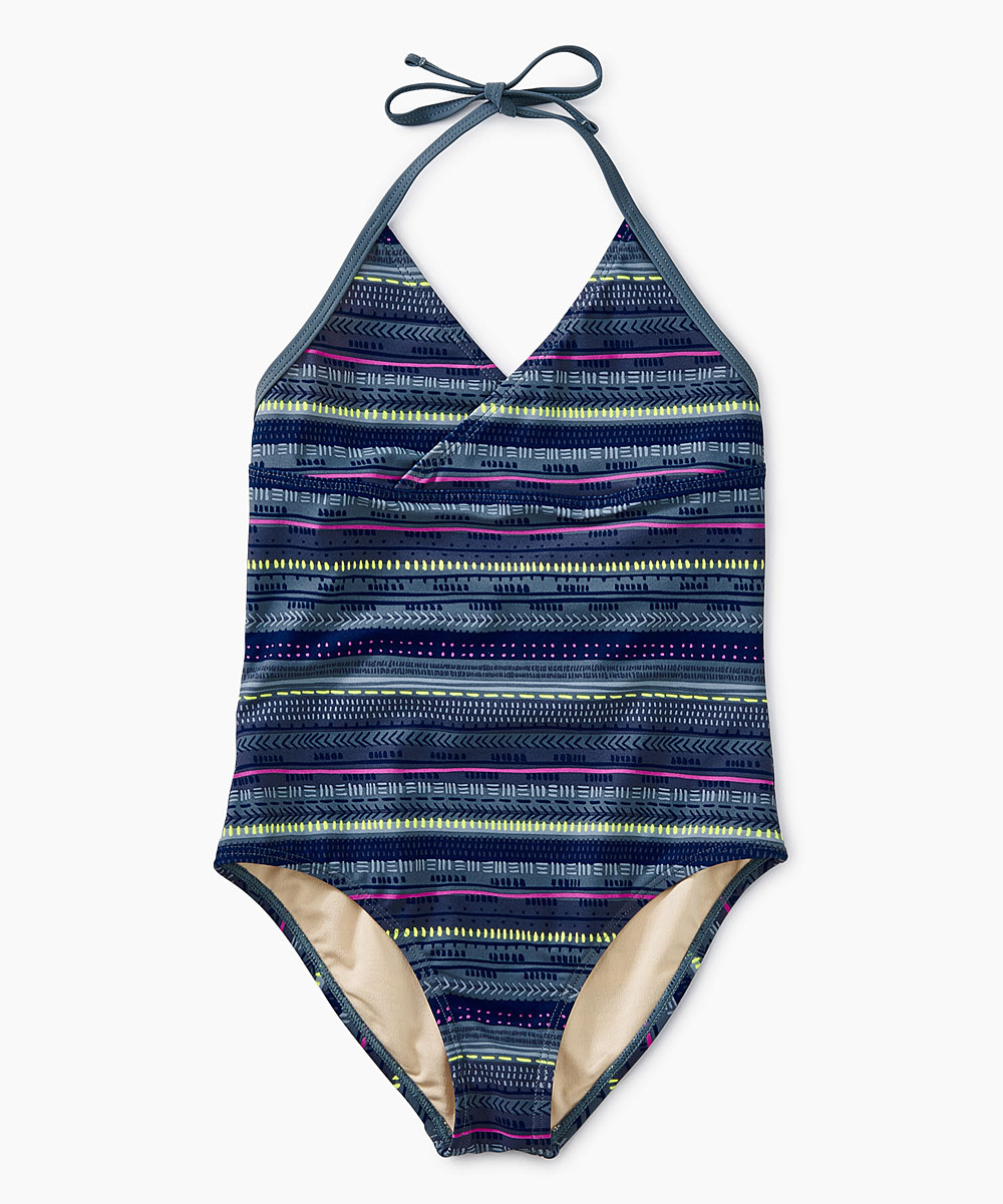 Tea Collection Girls' One Piece Swimsuits Sea - Sea Breeze Stripe Halter One-Piece - Girls | Zulily