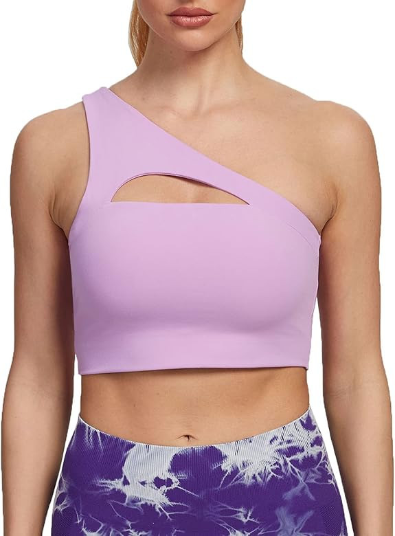 Aoxjox Women's Workout Sports Bras Fitness Gym Olivia Asymmetric One Shoulder Padded Bra Yoga Cro... | Amazon (US)